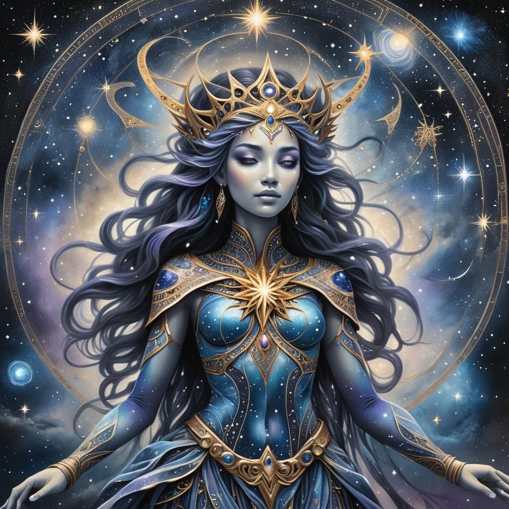 Gothic Star Goddess Encircled in the Universe