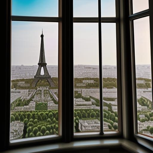 Eiffel Tower View in Comic Book Art Style