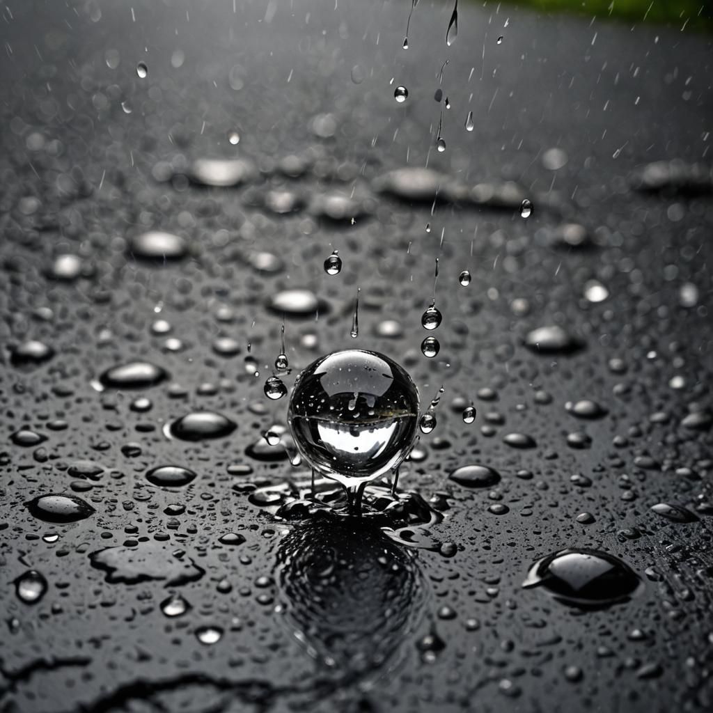 Macro Raindrop Splashing on Stone Ground