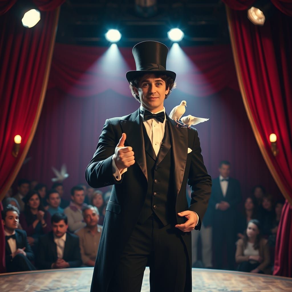 Charismatic Magician Performs Under the Spotlight