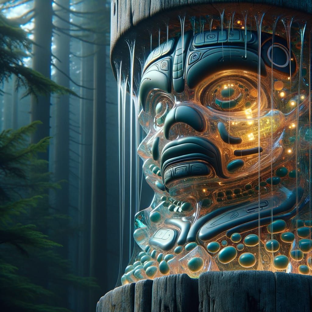 Futuristic Totem Pole with Cybernetic Implants