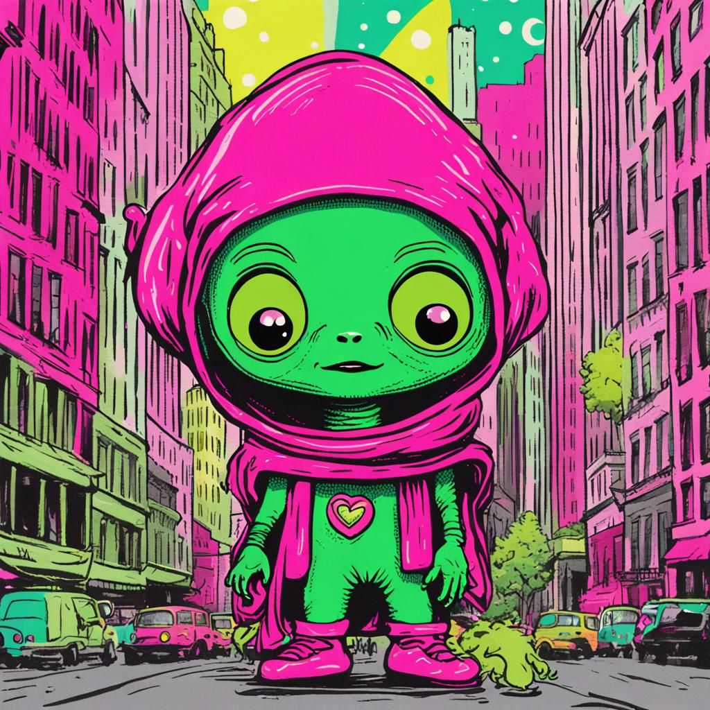 Cute Furry Alien Visits New York in Pop Art