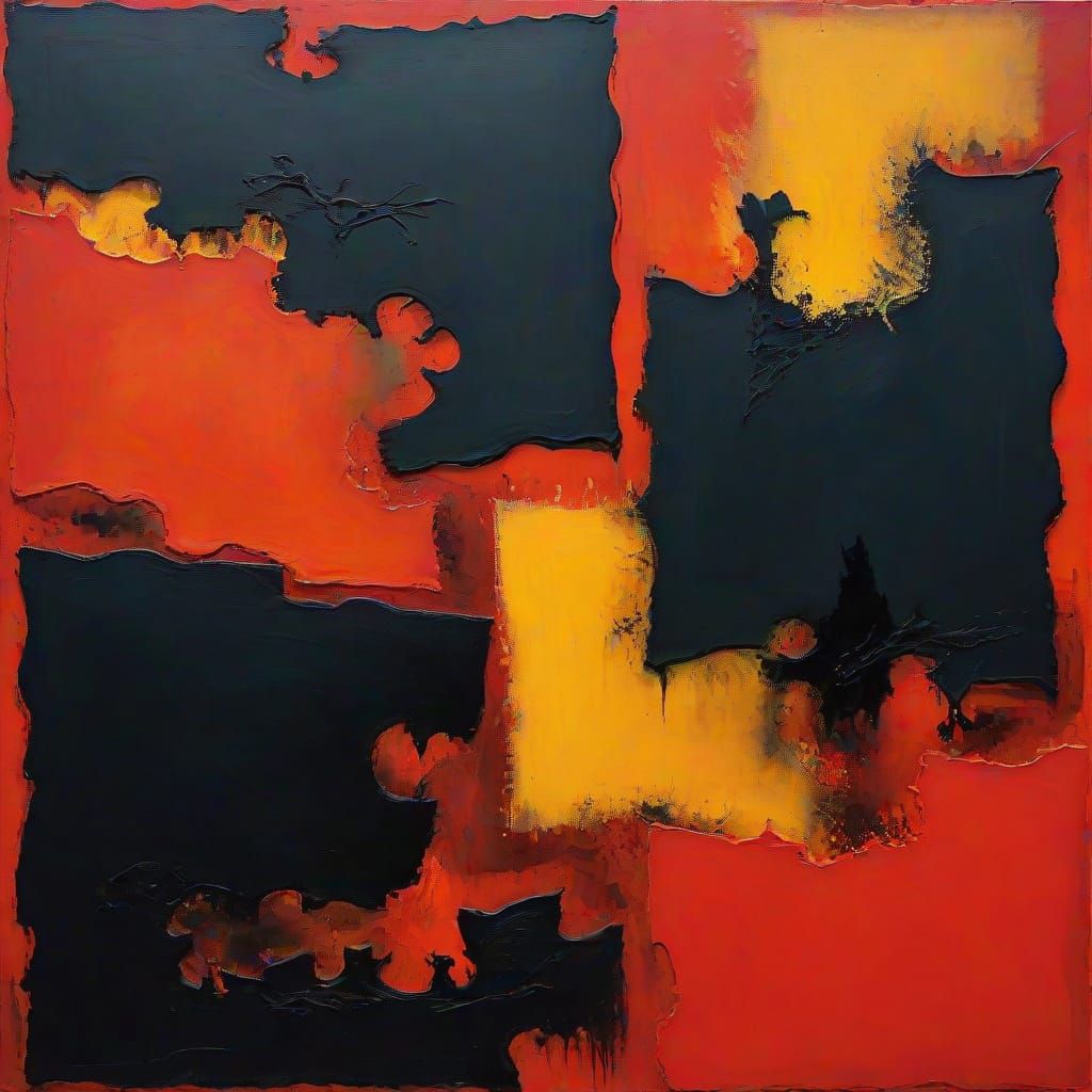 Fiery Abstract Expressionism in Red and Black