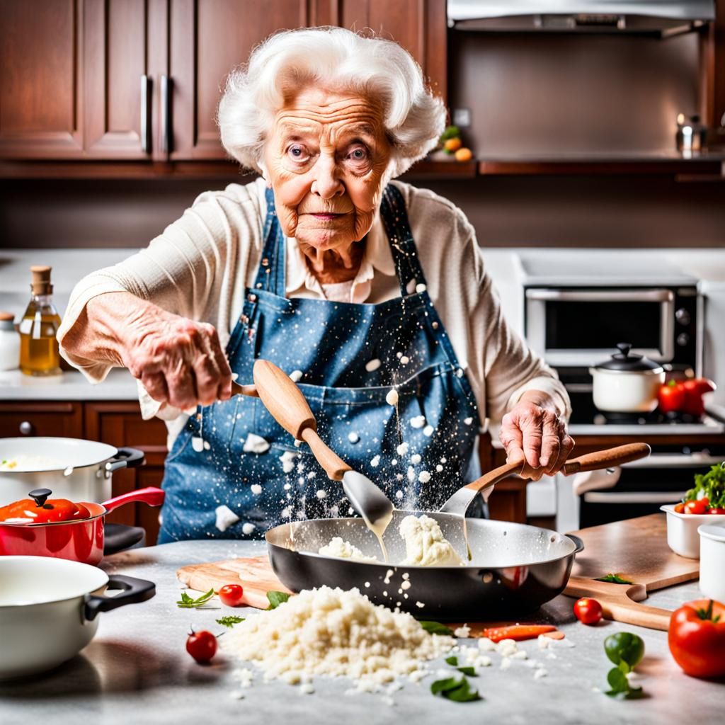Mischievous Grandma Creates Kitchen Chaos While Cooking