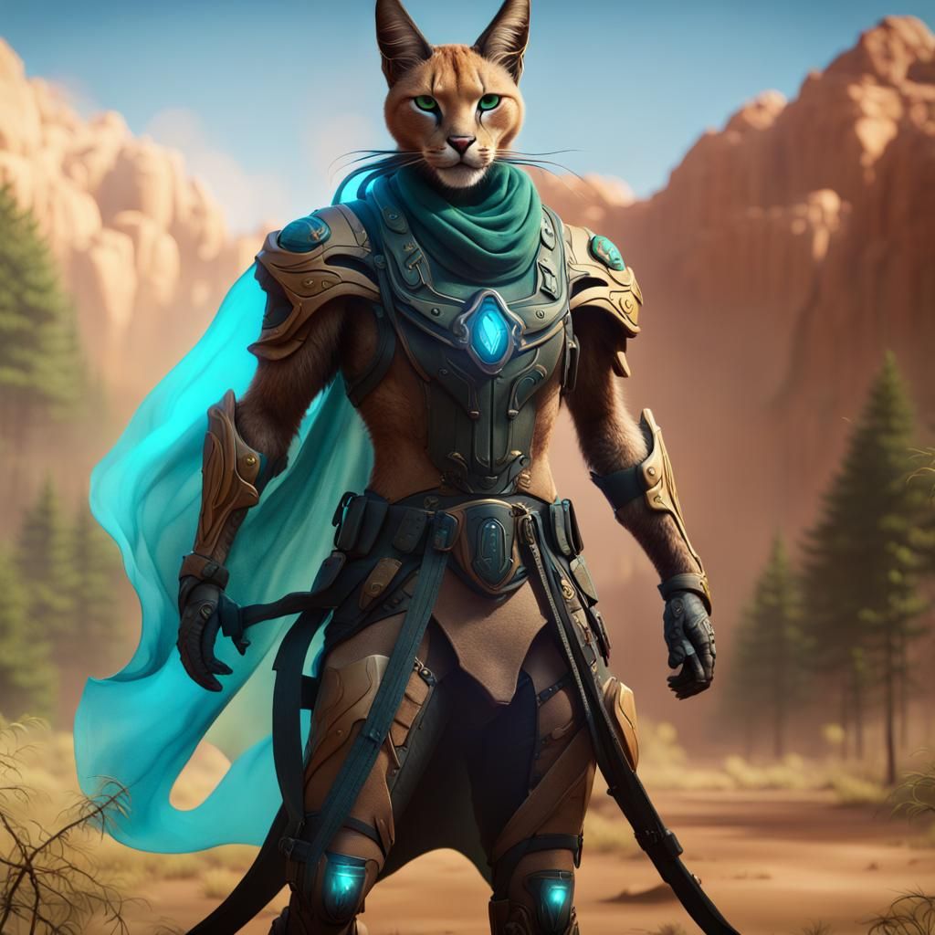 Caracal Ranger Portrait in Detailed Matte Painting Style