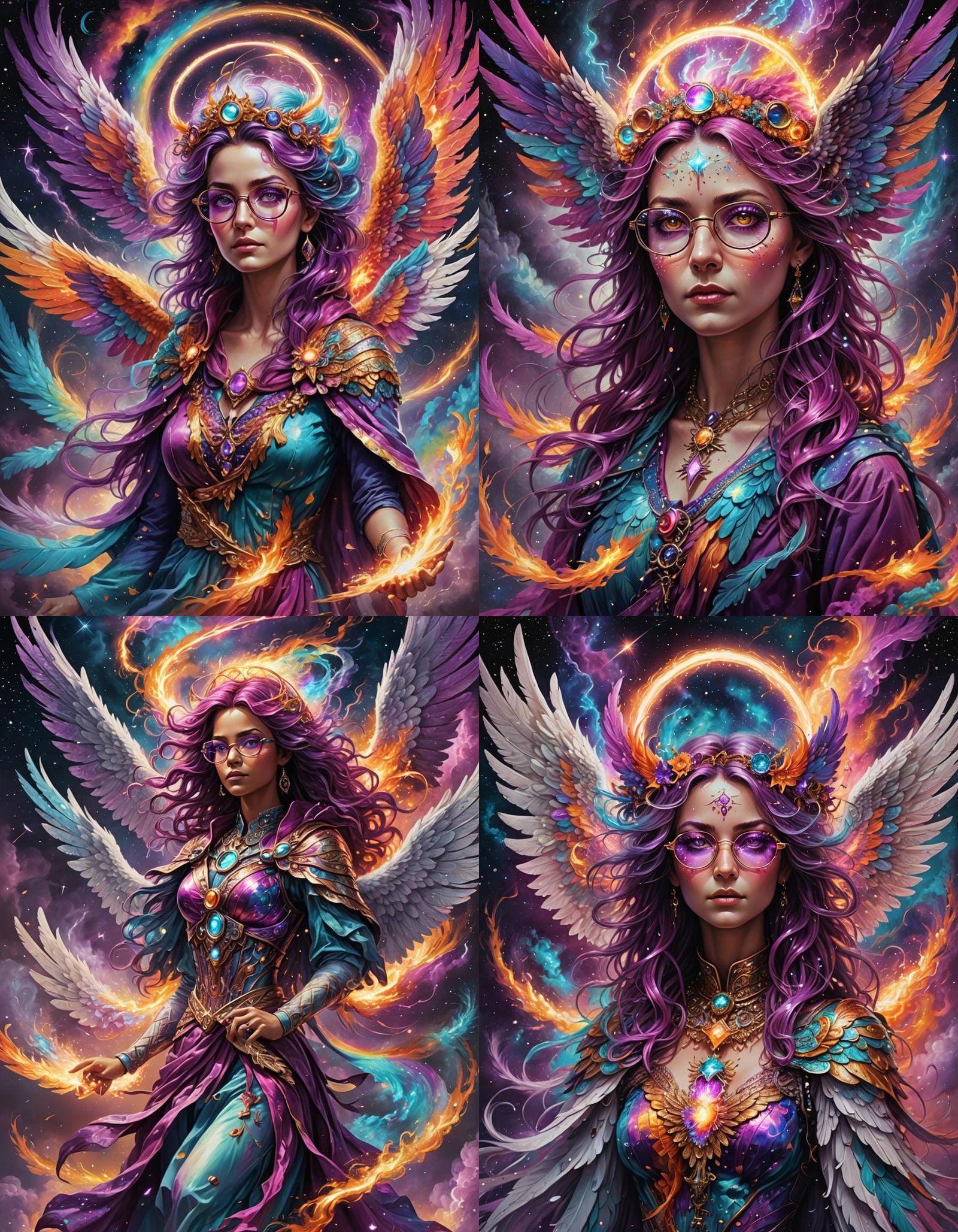 Winged Alchemist Angel Soaring Through Cosmic Storm