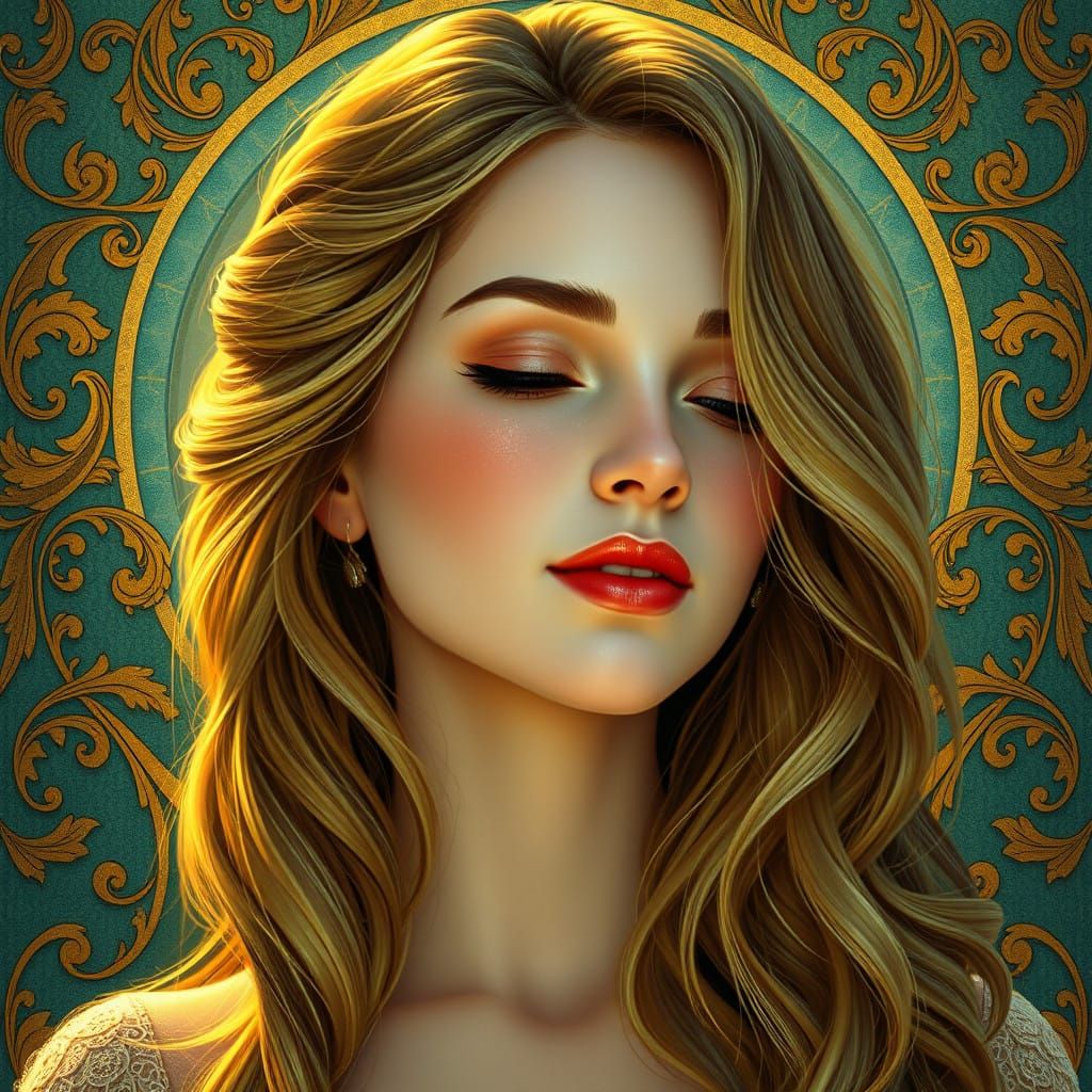 Woman Lost in Adoration, Art Nouveau Style