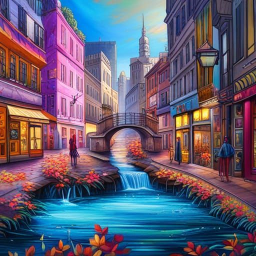 Unicorn in City Garden at Sunset: Graffiti Art