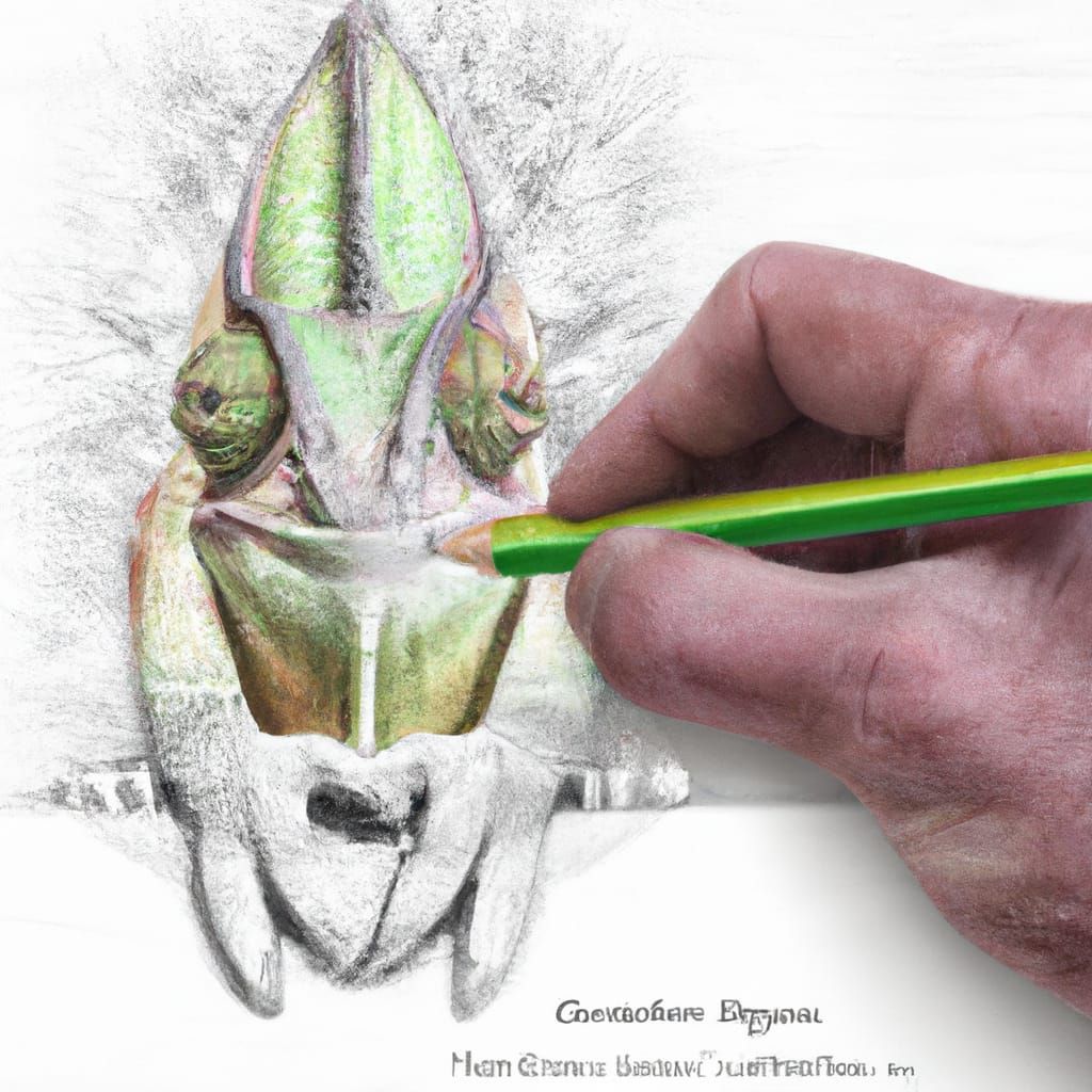 Chameleon Pencil Drawing in Photorealistic Fantasy Style