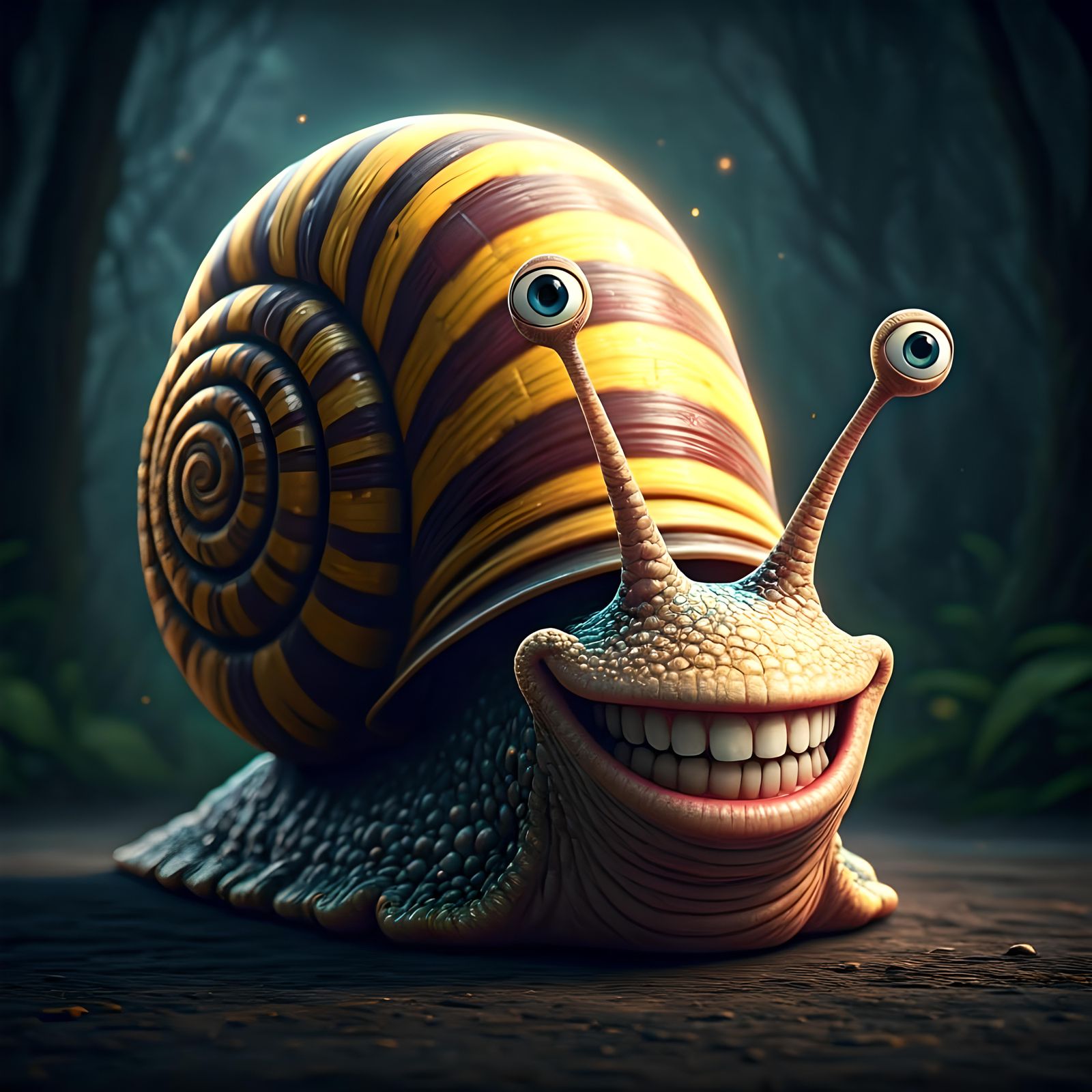 Hyperrealistic Snail with Bioluminescent Shell in Stormy For...