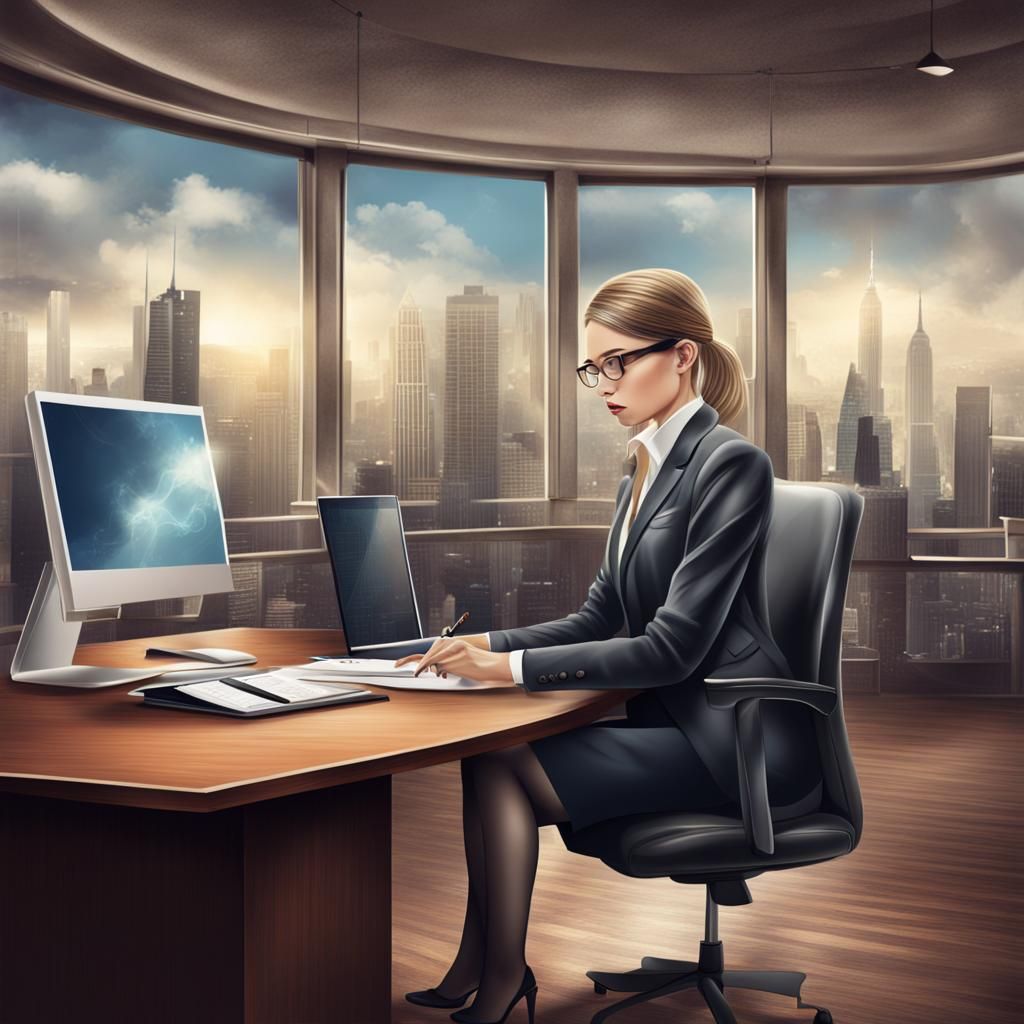 Detailed Digital Drawing of a Business Lady