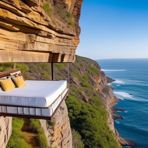 Queen Size Bed Hanging off Cliffside