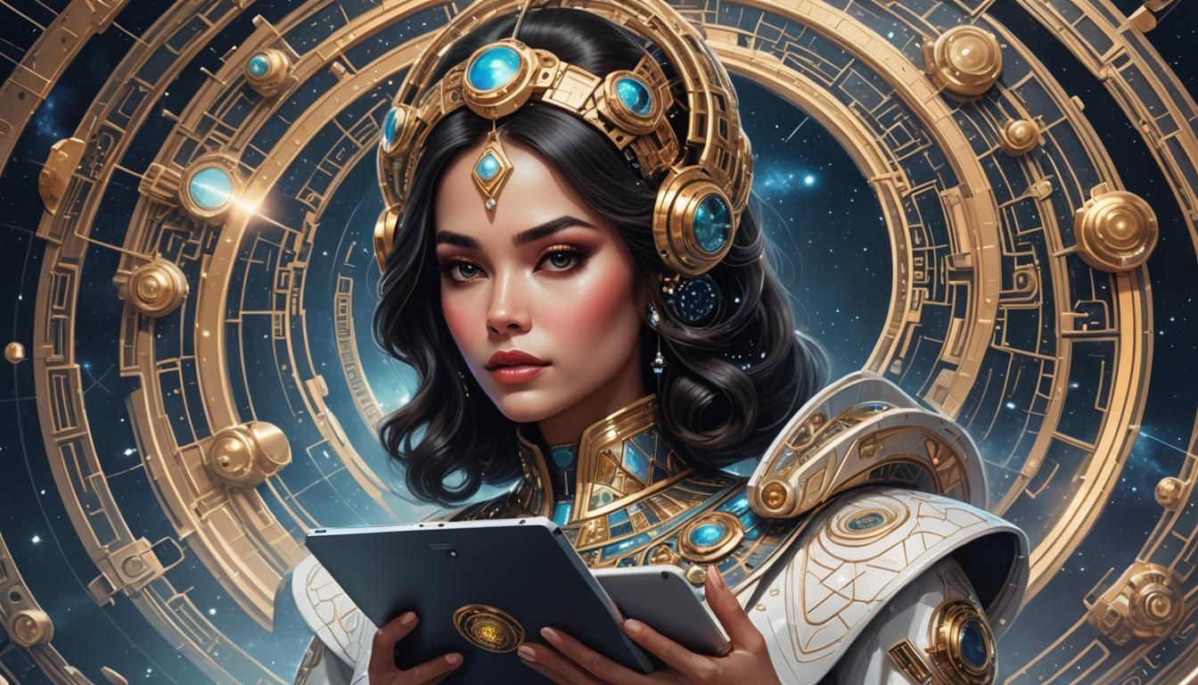 Beauty Queen with UFO in Comic Book Style