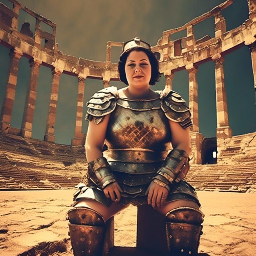 Roman Gladiator Woman in Norman Rockwell Style