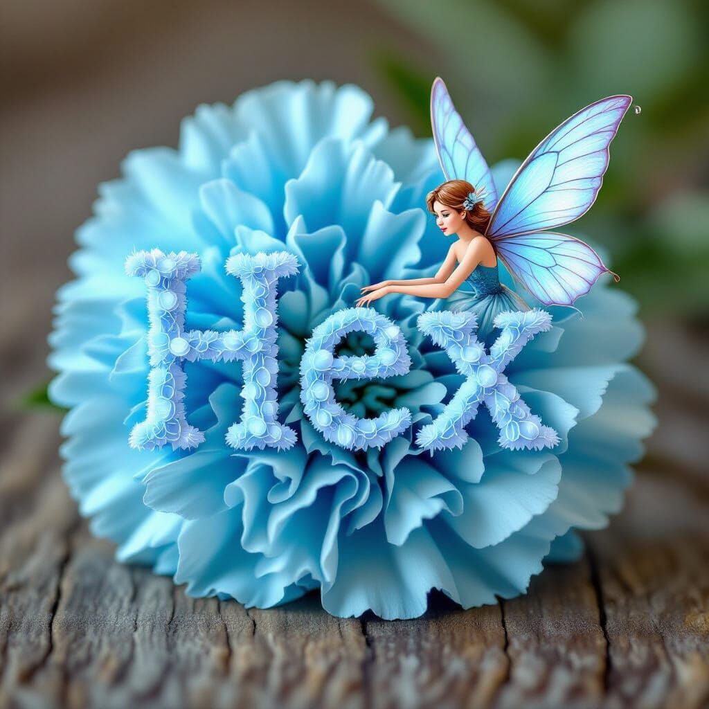 Fairy Beside Light Blue Carnations