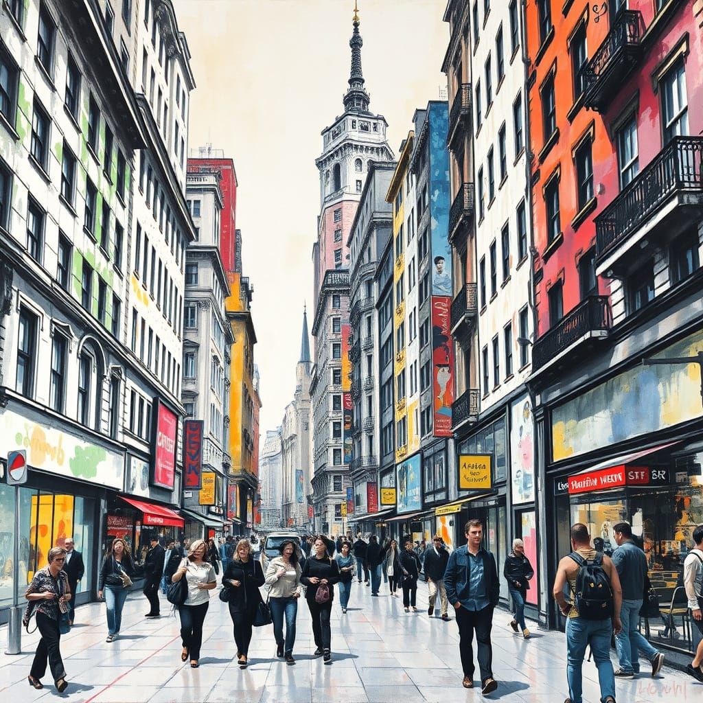 Impressionist Cityscape Masterpiece in Gouache and Watercolo...