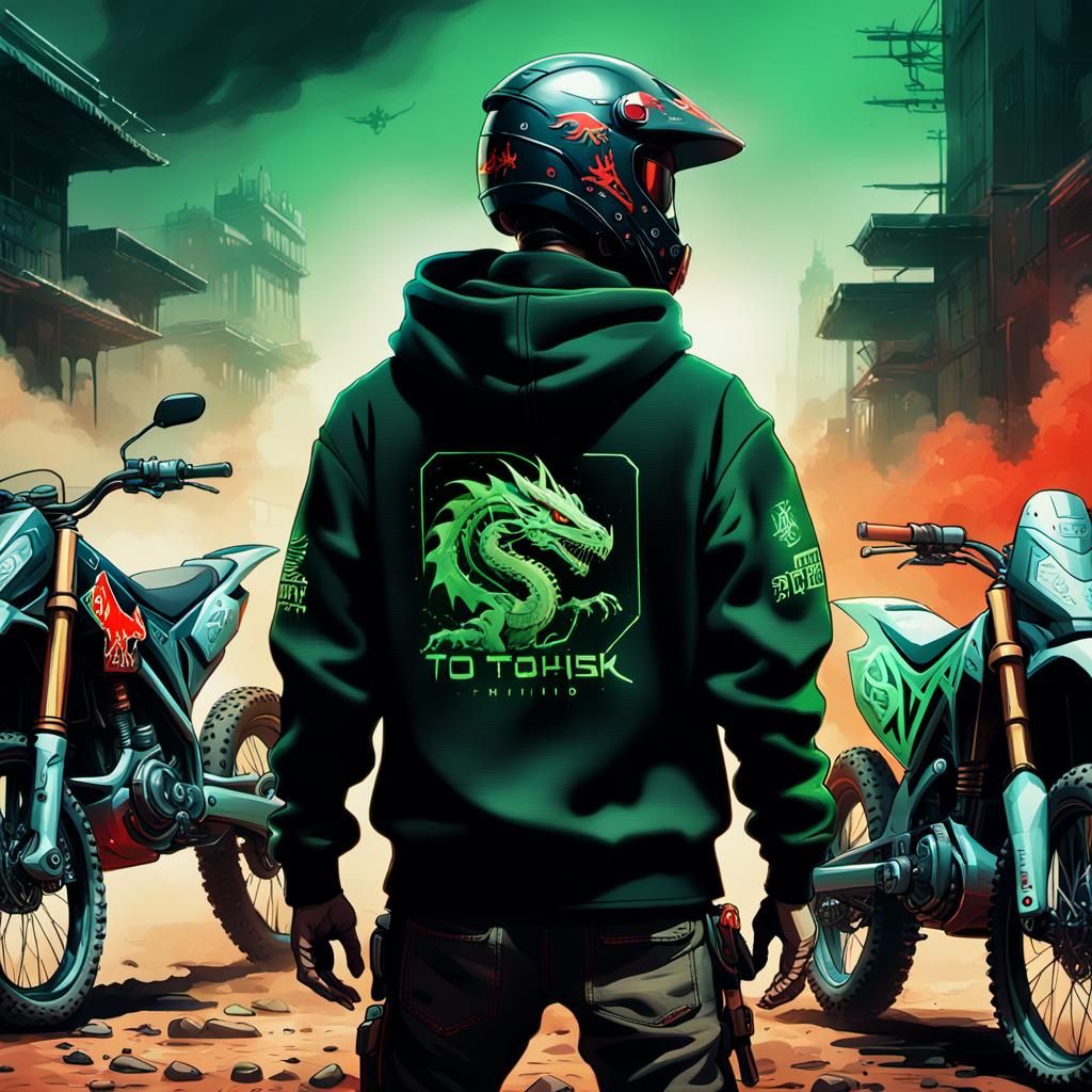 Cyberpunk Biker with Cyber Dragon Art