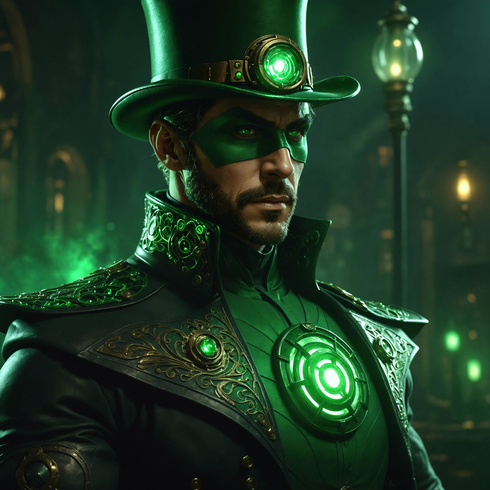 Steampunk Green Lantern in Dark Fantasy Style