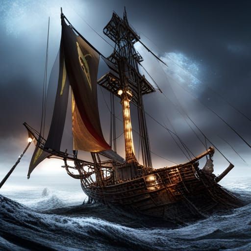 Pirate Ship on Stormy Seas in Digital Art