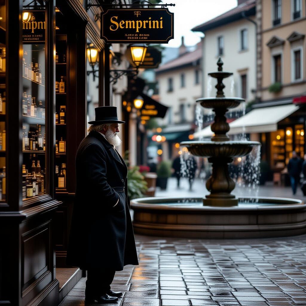 Vintage Devil Pharmacist Gazing at Fountain