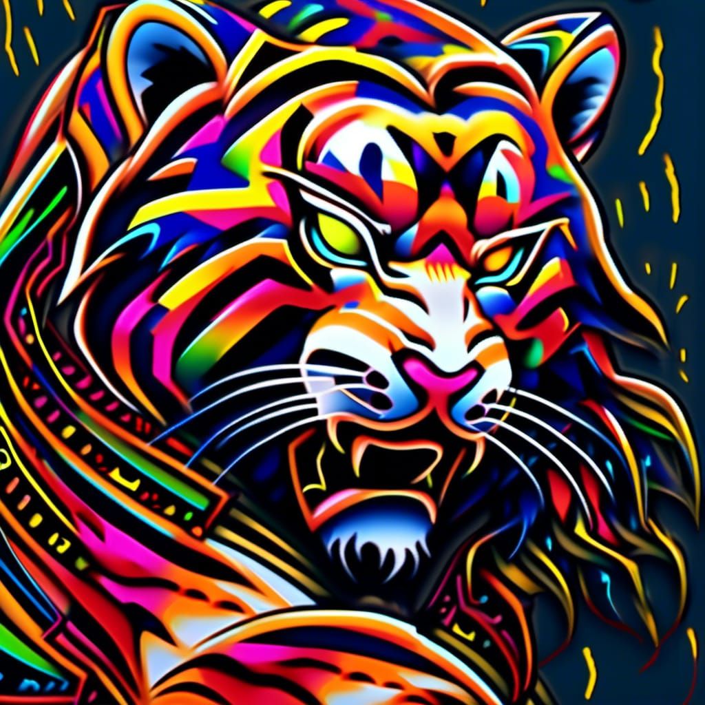 Japanese Rockabilly Graffiti Art with Tiger Tattoo