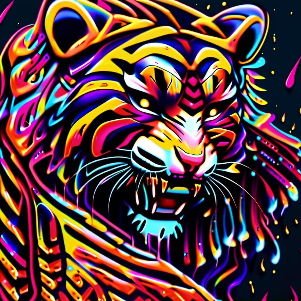 Rockabilly Graffiti Girl with Tiger Tattoo in Street Art Sty...