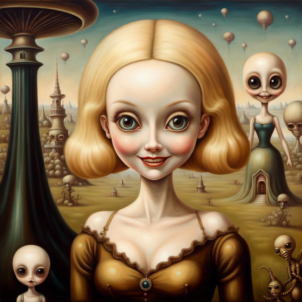 Surreal Woman in Alien Landscape as Lowbrow Art