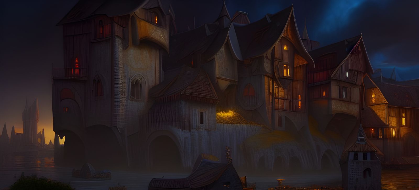 Detailed Medieval Village in Ethereal Fantasy Style