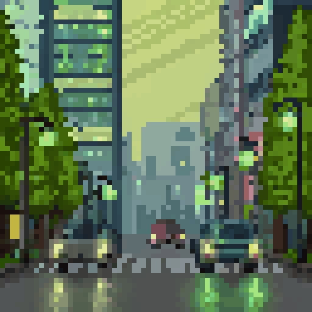 Cyberpunk Cityscape in Vibrant Pixel Art