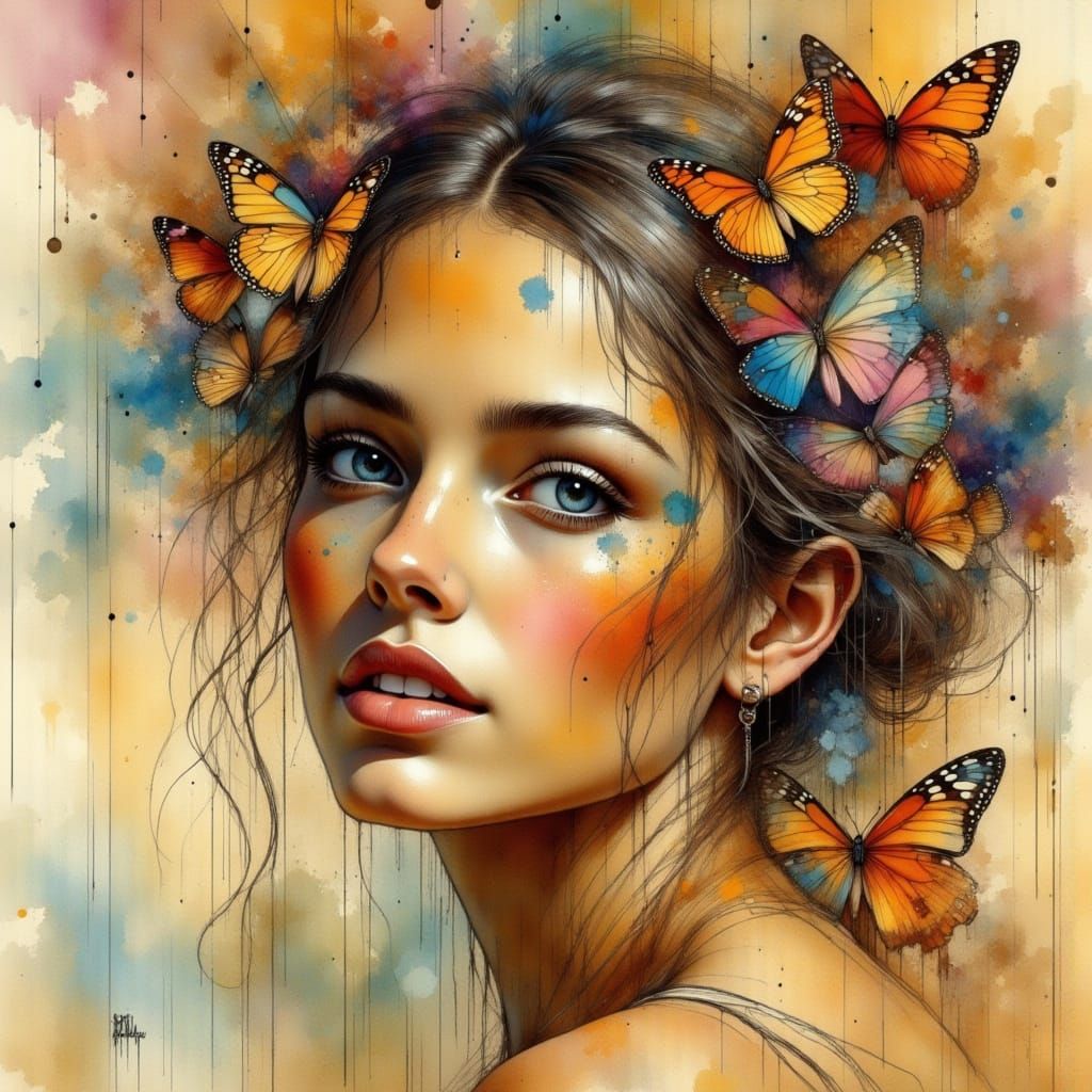 Abstract Autumn Butterfly Woman Face