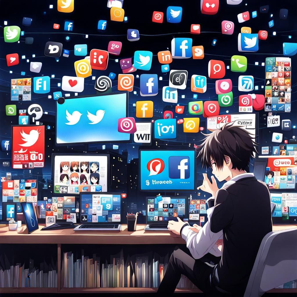 Social Media Addict in Anime Style