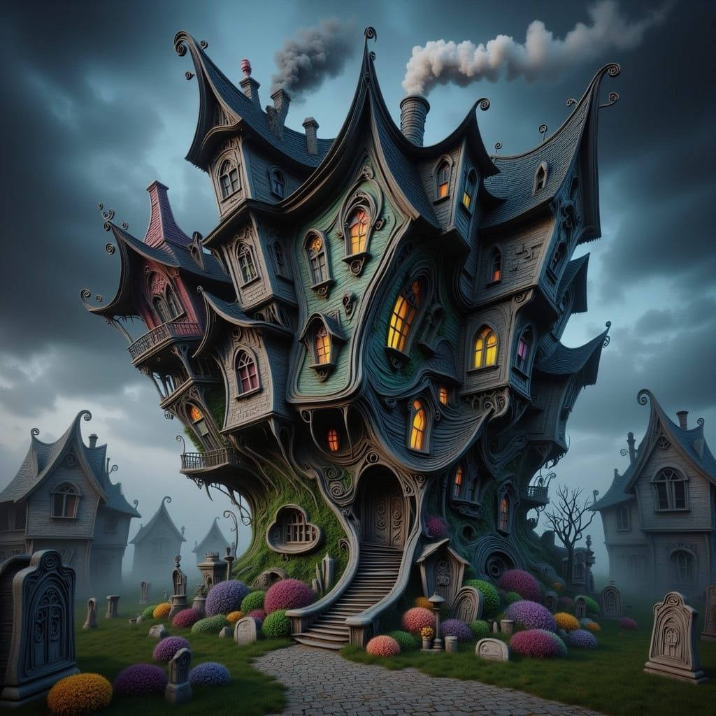 Eerie Munster House in Tim Burton Style