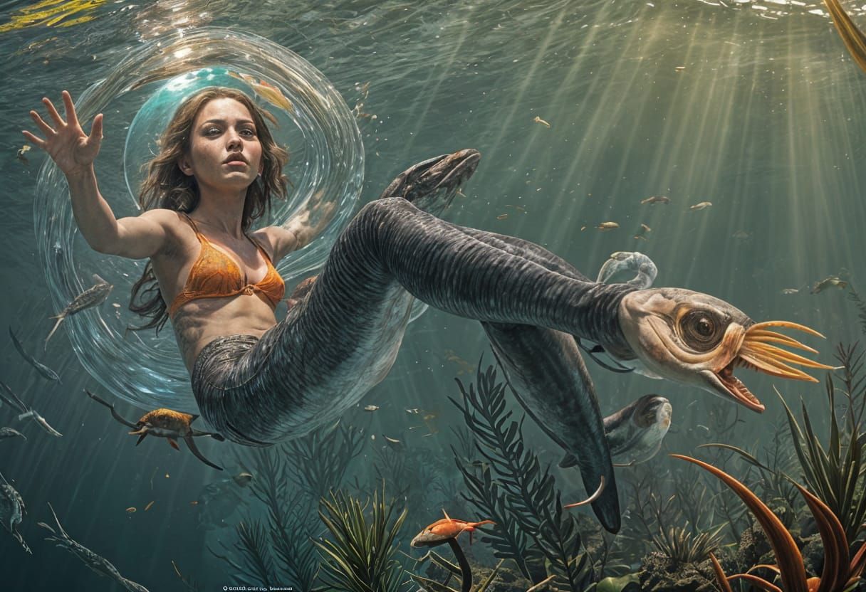 Person in Bubble at Sea Bottom, Graffiti Art