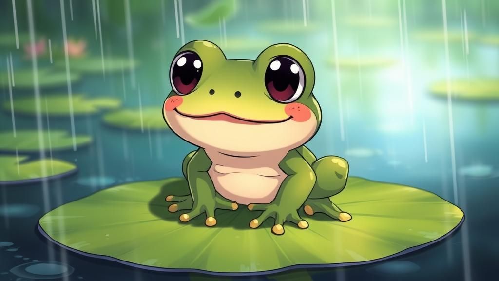 Cute Frog on Lily Pad in Anime Style
