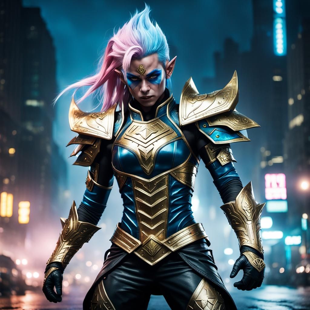 Dynamic High Elf Warrior Casting Magic at Night