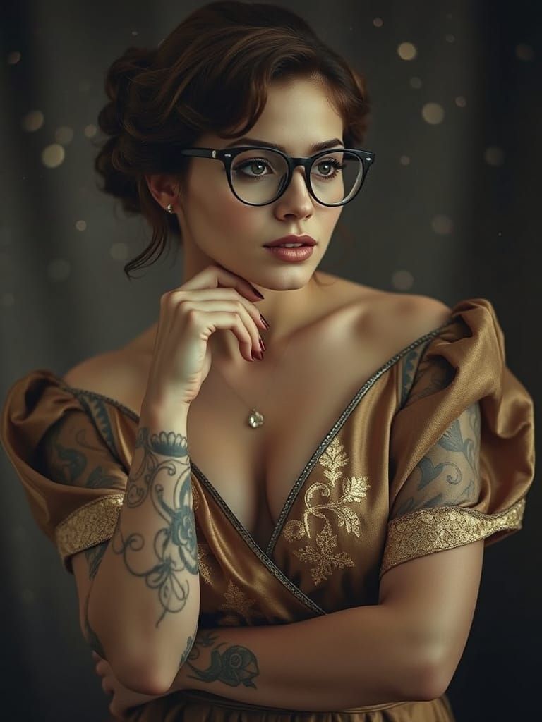 A captivating woman with intricate tattoos adorning her arms...
