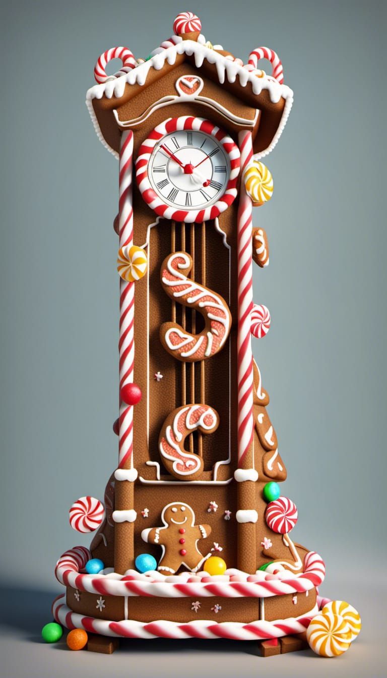 Realistic Candy Gingerbread Grandfather Clock in 8k
