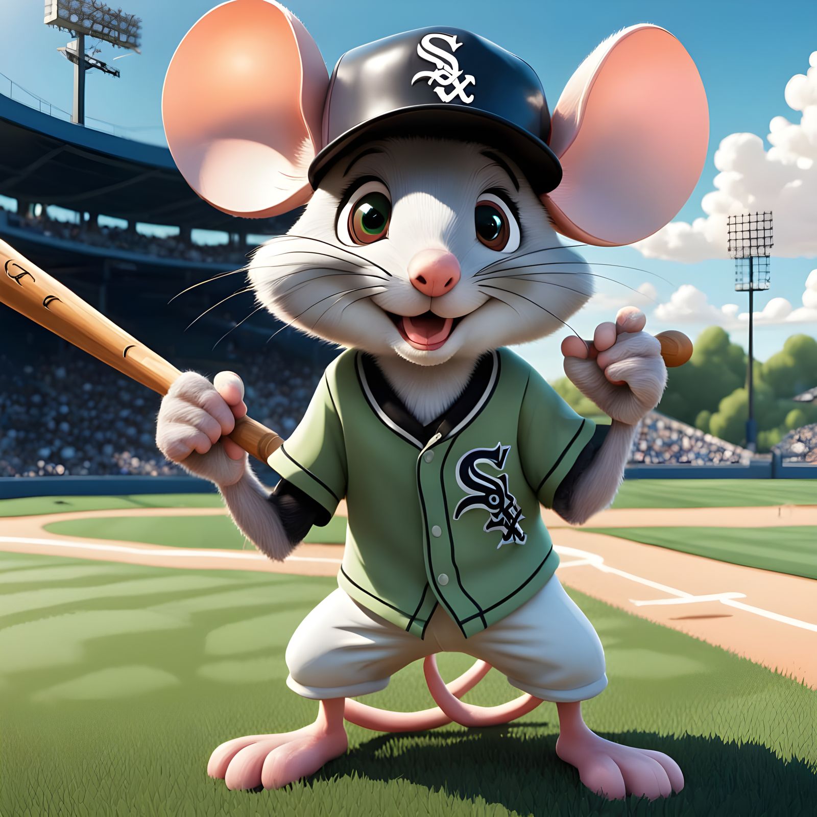 Cartoon Baseball Mouse in Chicago White Sox Gear