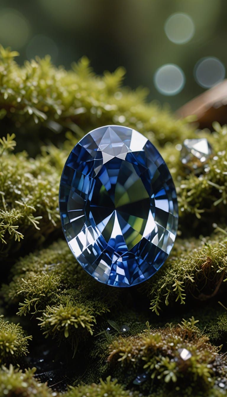 Hyperrealistic Sapphire Gemstone on Moss