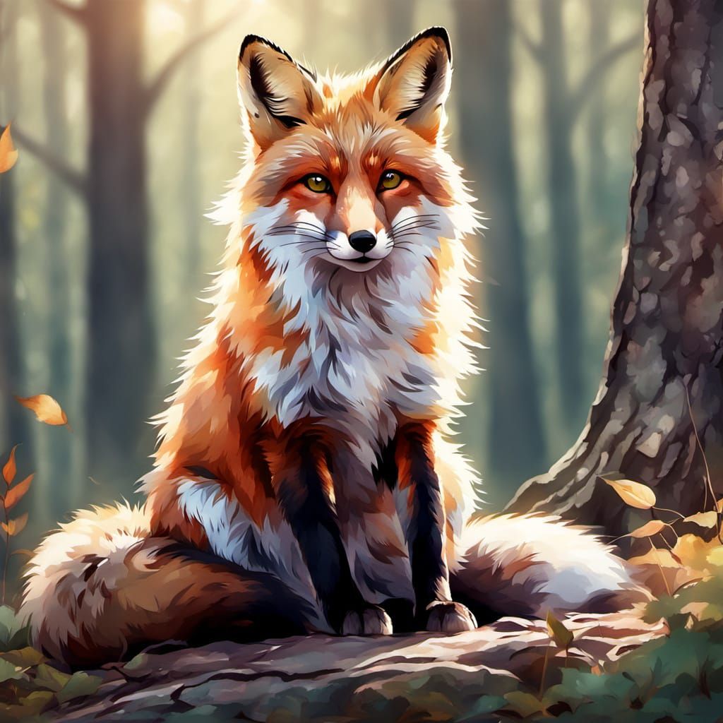 Watercolor Fox Portrait in Gentle Sunlight