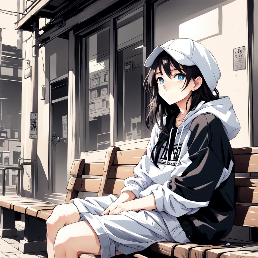 Anime Tomboy in Cityscape, Manga Style