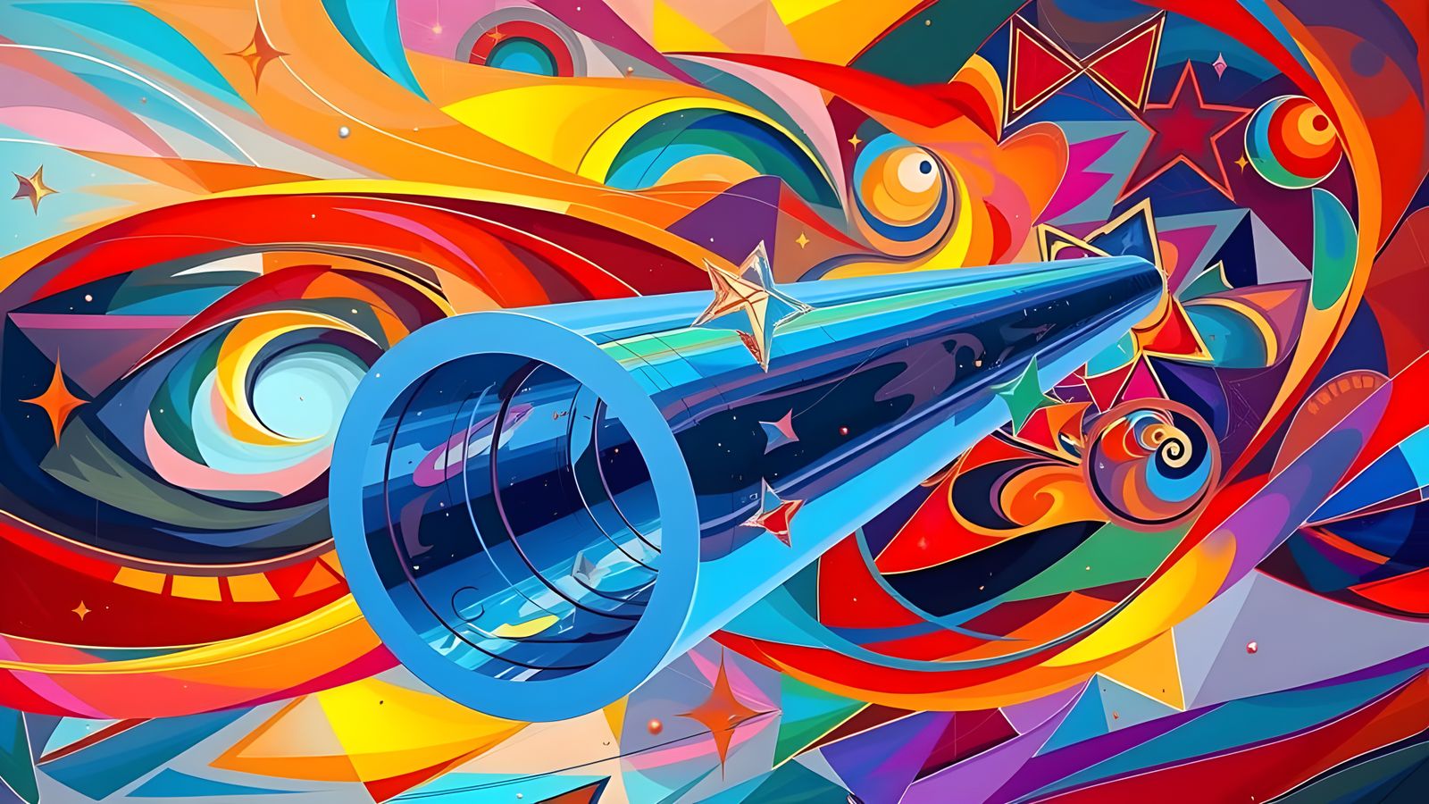 High-Velocity Cylinder in Surreal Iridescent Cosmos