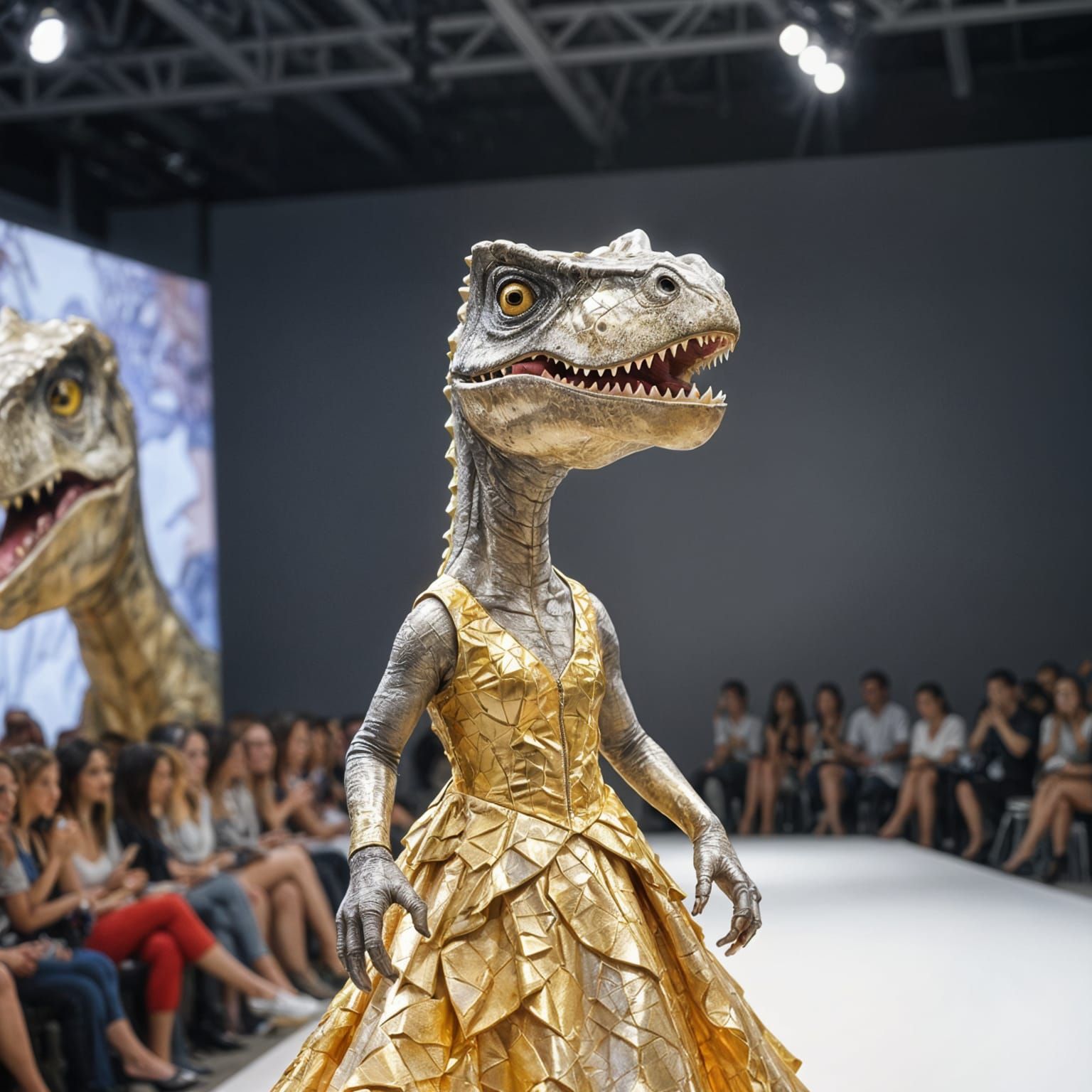 Glamorous Dinosaur Catwalk Queen in Watercolour Impasto