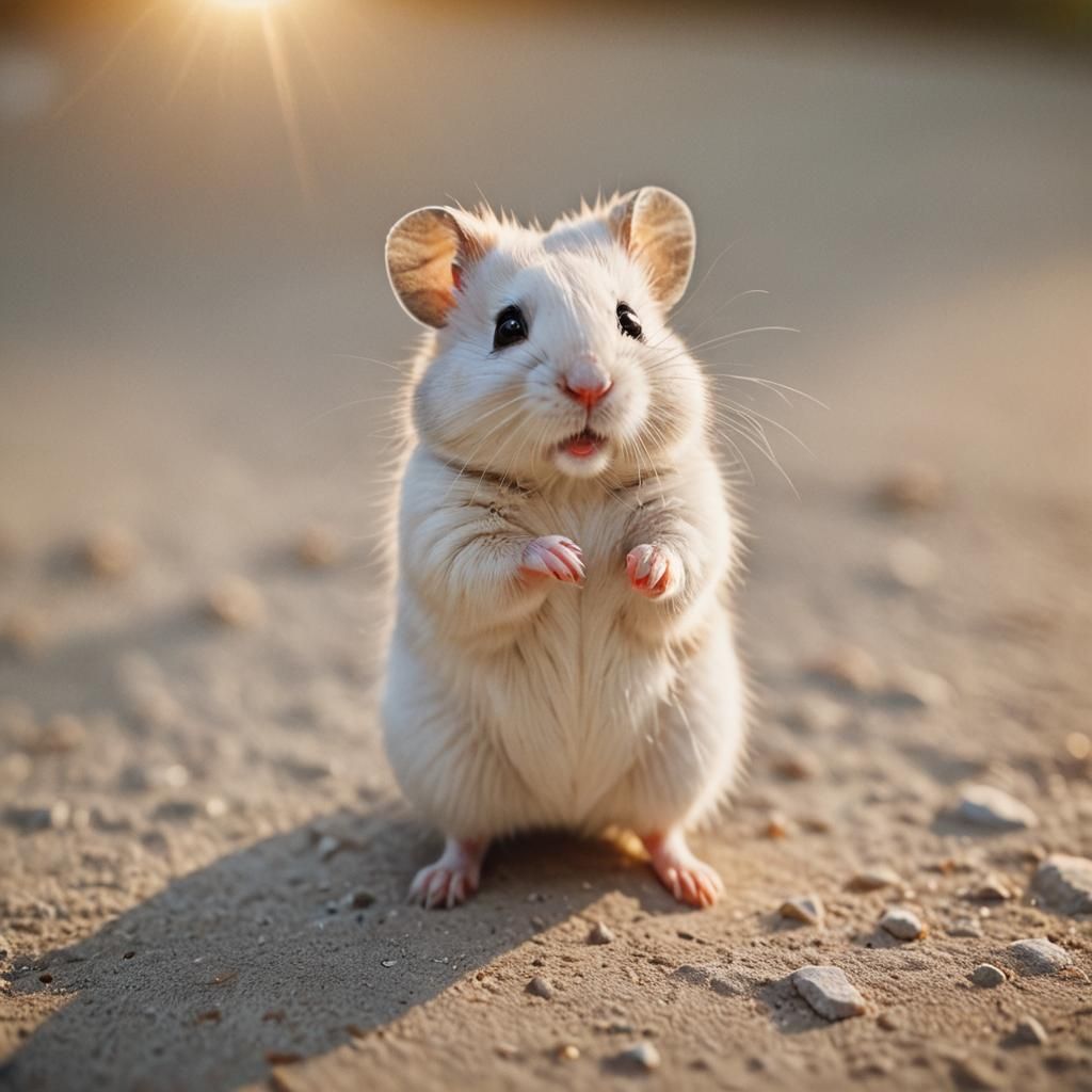 Cinematic Close-Up of a Cute White Hamster