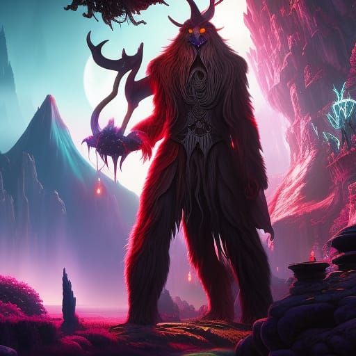 Wendigo Spirit Sipping Yogi Tea, Fantasy Art