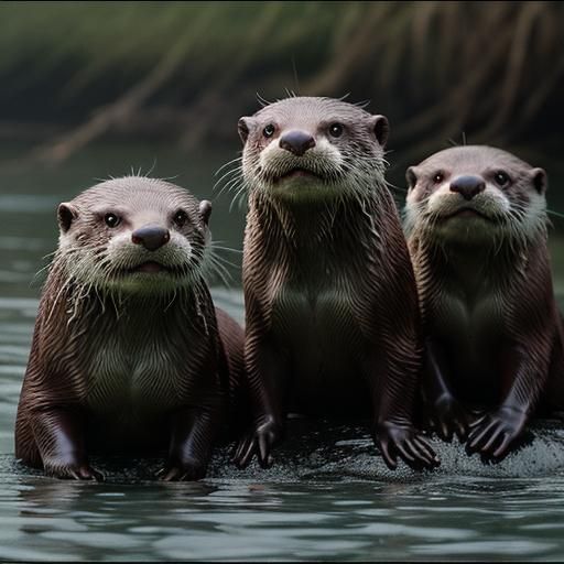Dramatic Savage Otters in Cinematic Film Still