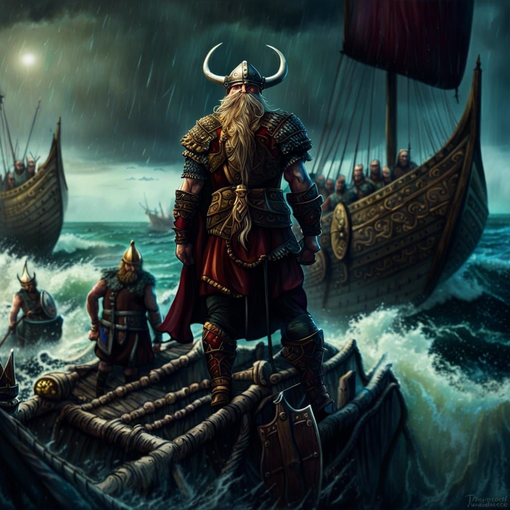 Viking King Awaits Fleet in Stormy Digital Art
