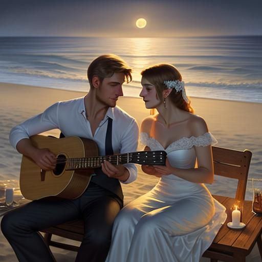 Romantic candlelit dinner with moonlight. young couple on th...