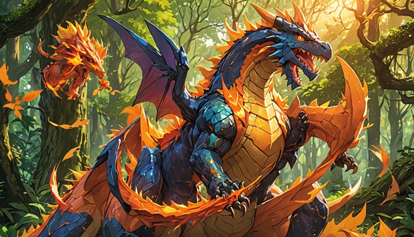 Gigantic Charizard Mega Evolution in Lush Forest