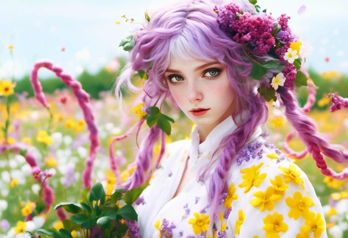 Girl with Lilac Flowers in Hair